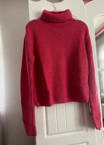 Pembe Boğazlı Triko Kadın Kazak - Görsel 3