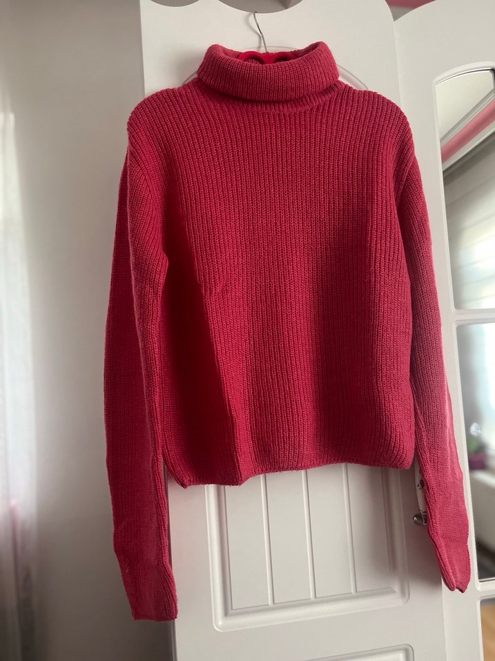 Pembe Boğazlı Triko Kadın Kazak - Görsel 3