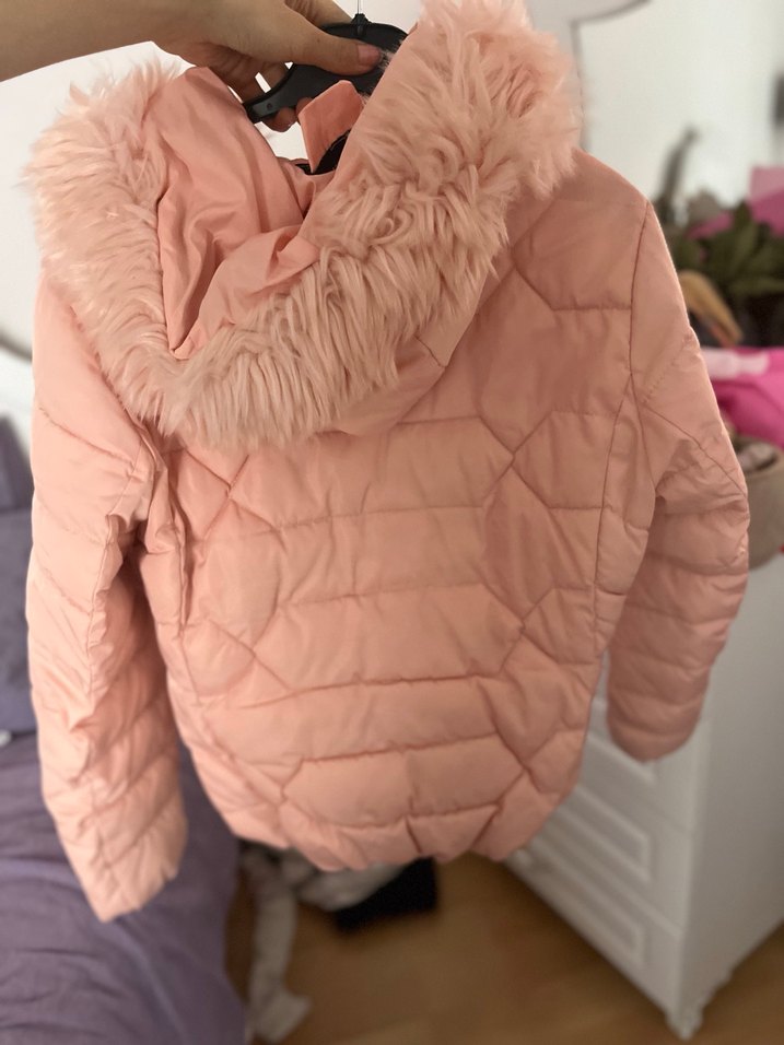 Kadın Pudra Pembe Kürklü Kışlık Mont - Görsel 3