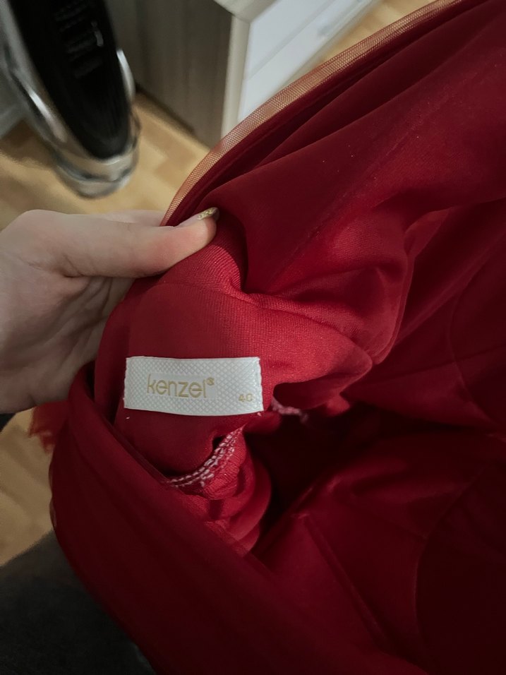 Kırmızı Uzun Drapeli V Yakalı Abiye Elbise - Görsel 3