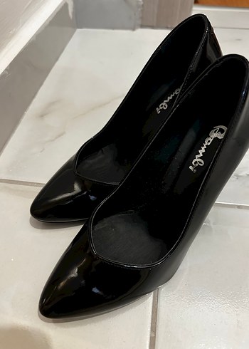 Siyah Rugan Stiletto Topuklu Kadın Ayakkabı - Görsel 4