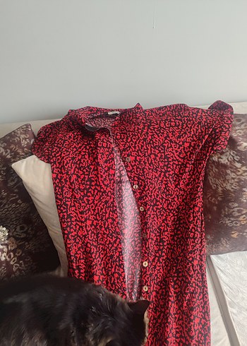 l Beden Kırmızı Leopar Desenli Kemerli
