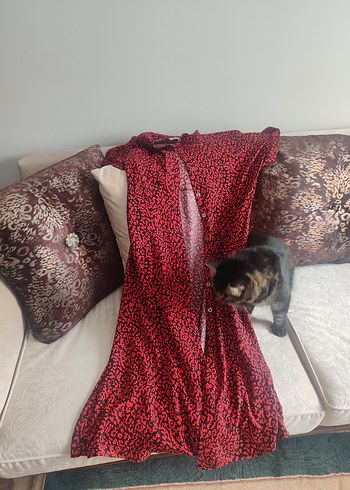 Kırmızı Leopar Desenli Kemerli