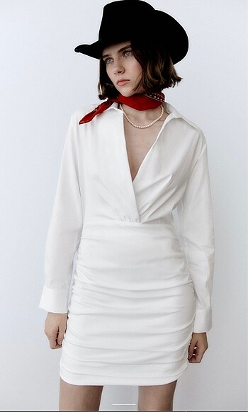 Zara Beyaz gömlek model mini elbise