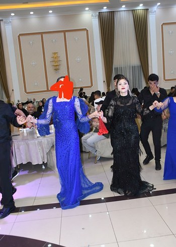 m Beden Uzun Kollu Lacivert Drapeli Kadın Abiye Elbise