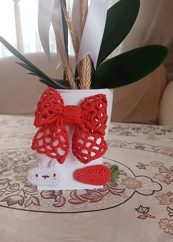 Nakışlı Kırmızı Bohem Fiyonk Saç Tokası