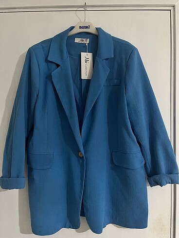 Mai Collection Mavi Keten Blazer Ceket