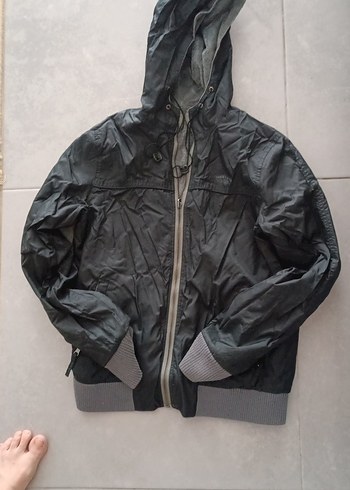 Diğer Gri Kapüşonlu Fermuarlı unisex mont