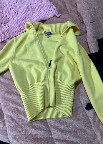 Mango Canli Sari Fermuarli Triko Hirka