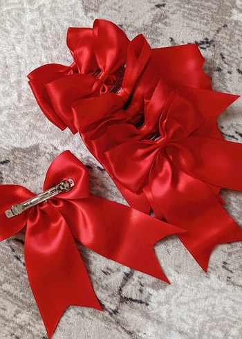Parlak Kırmızı Saten Fiyonk Saç Tokası - Görsel 3