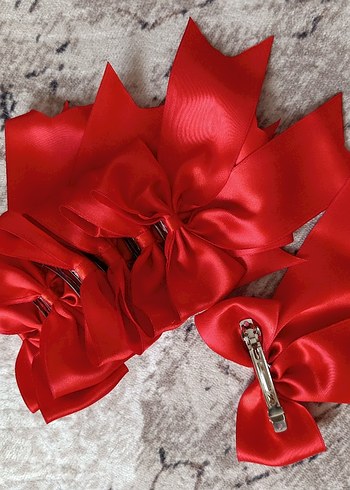 Parlak Kırmızı Saten Fiyonk Saç Tokası - Görsel 7