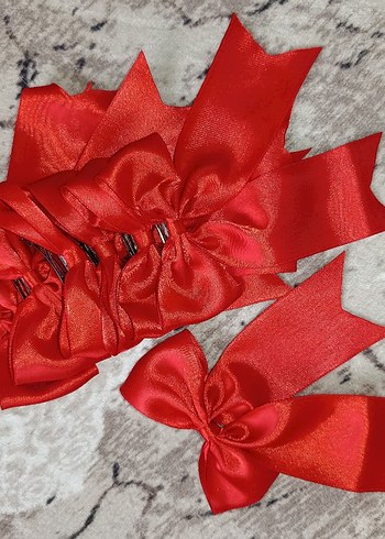 Parlak Kırmızı Saten Fiyonk Saç Tokası - Görsel 5