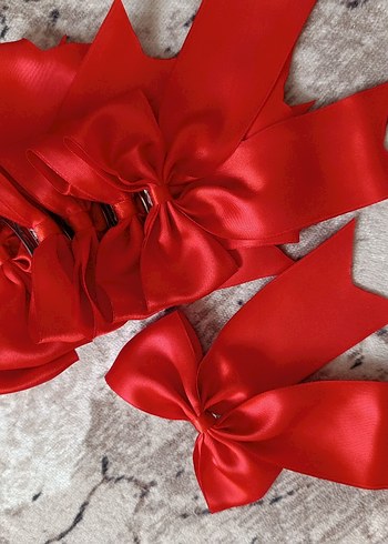 Parlak Kırmızı Saten Fiyonk Saç Tokası - Görsel 6