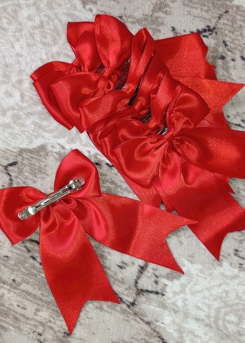 Parlak Kırmızı Saten Fiyonk Saç Tokası - Görsel 4