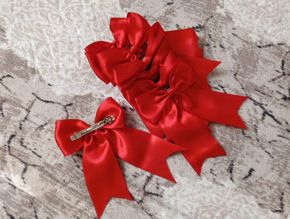 Parlak Kırmızı Saten Fiyonk Saç Tokası - Görsel 3