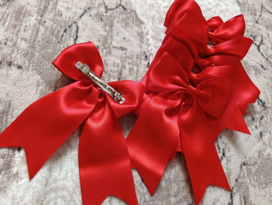 Parlak Kırmızı Saten Fiyonk Saç Tokası - Görsel 2