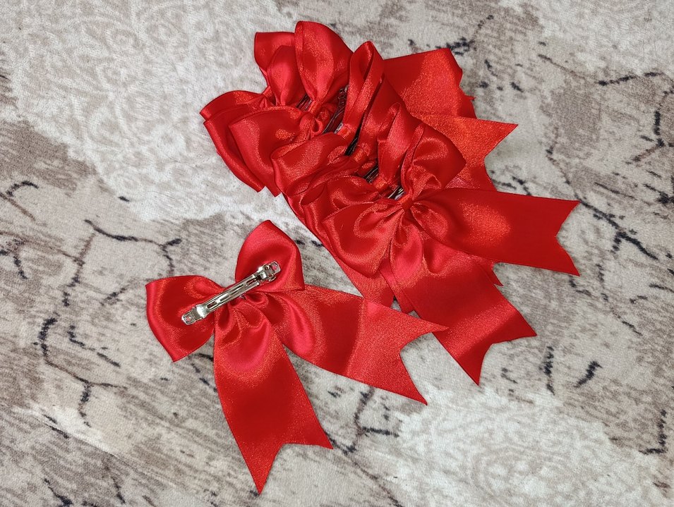 Parlak Kırmızı Saten Fiyonk Saç Tokası - Görsel 4