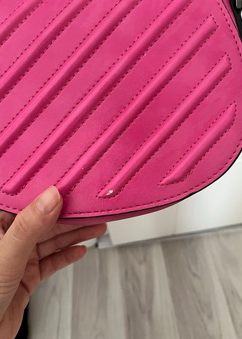 Pembe Deri Çizgili Kadın Çanta - Görsel 4