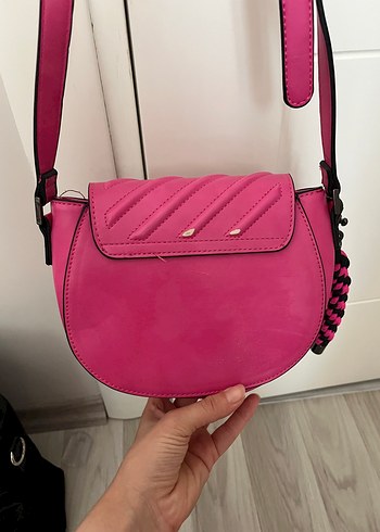 Pembe Deri Çizgili Kadın Çanta - Görsel 5