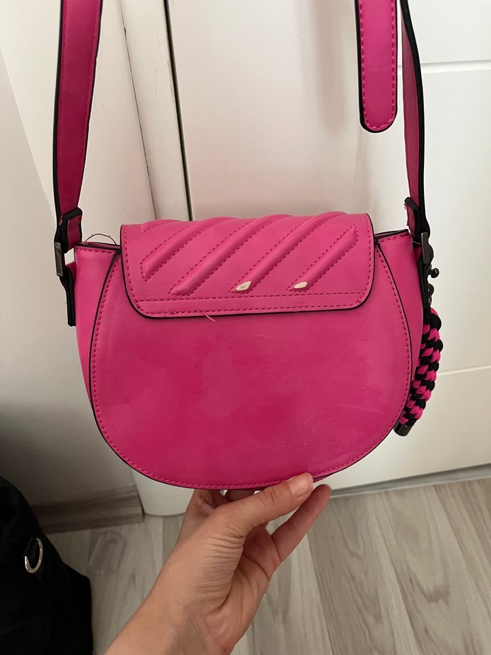 Pembe Deri Çizgili Kadın Çanta - Görsel 5