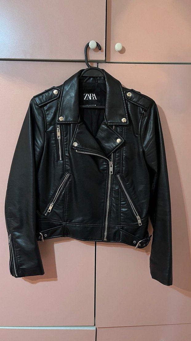 Kadın Siyah Biker Deri Ceket - Görsel 2