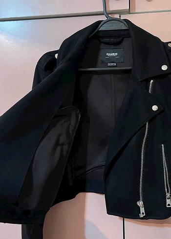 PULL BEAR Siyah Süet Kadın Biker Ceket - Görsel 3