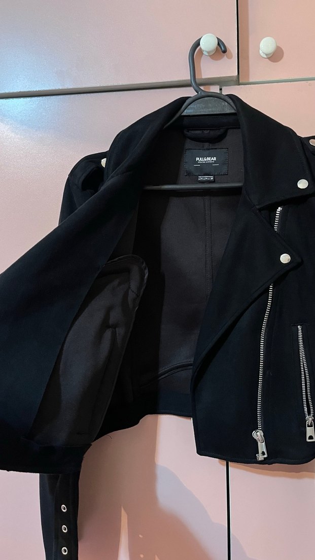 PULL BEAR Siyah Süet Kadın Biker Ceket - Görsel 3