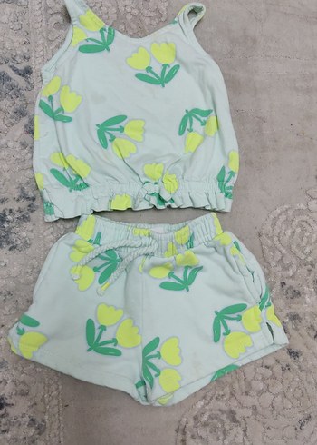Sarı Çiçek Desenli Bebek Kız Takımı