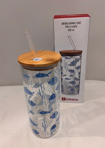 Bambu Kapaklı 650 ml Cam Pipetli Kupa