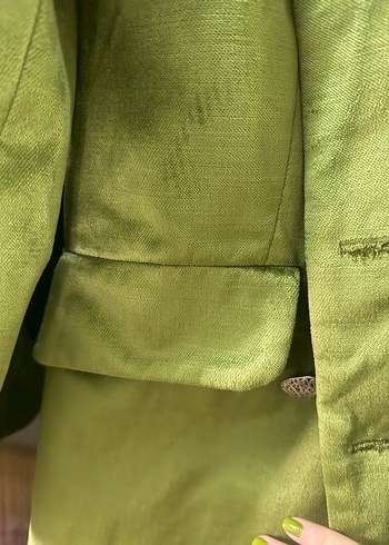 Düğmeli Uzun Yeşil Kadın Blazer - Görsel 6