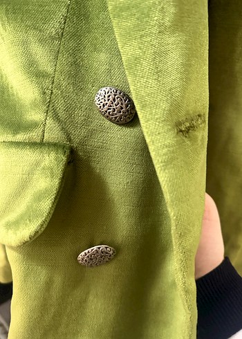 Düğmeli Uzun Yeşil Kadın Blazer - Görsel 5