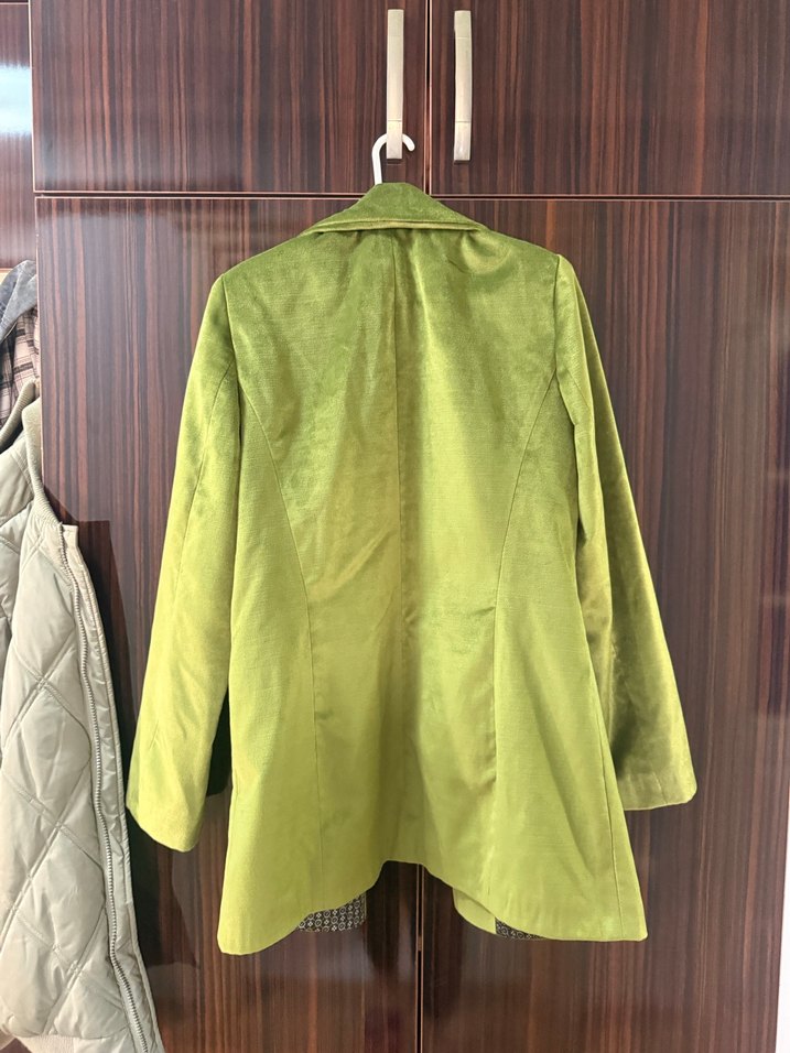 Düğmeli Uzun Yeşil Kadın Blazer - Görsel 2