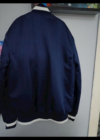 Düğmeli Erkek Mavi Bomber Ceket Nakışlı - Görsel 4