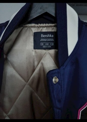 Düğmeli Erkek Mavi Bomber Ceket Nakışlı - Görsel 2