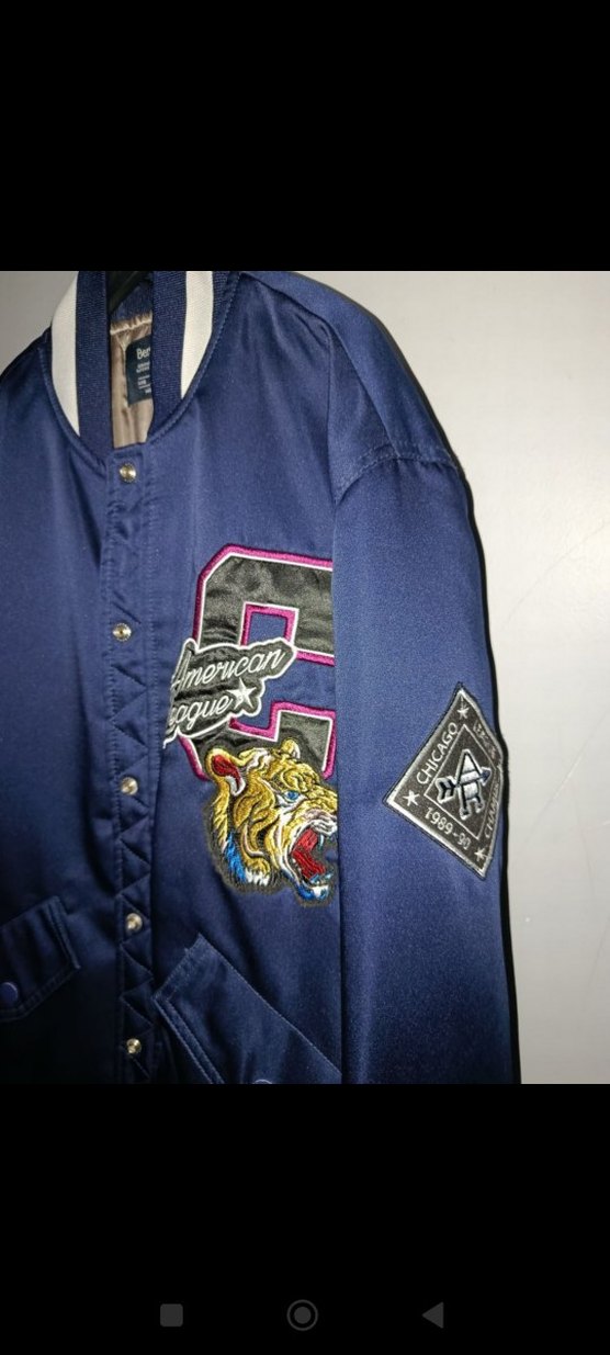 Düğmeli Erkek Mavi Bomber Ceket Nakışlı - Görsel 3