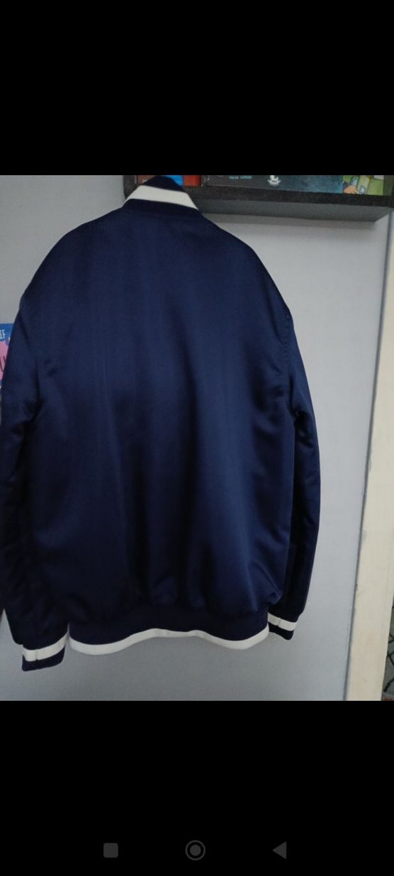 Düğmeli Erkek Mavi Bomber Ceket Nakışlı - Görsel 4