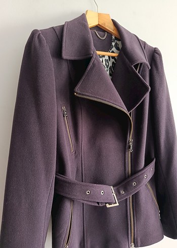 Kemerli Fermuarlı Mor Kaban - Görsel 3