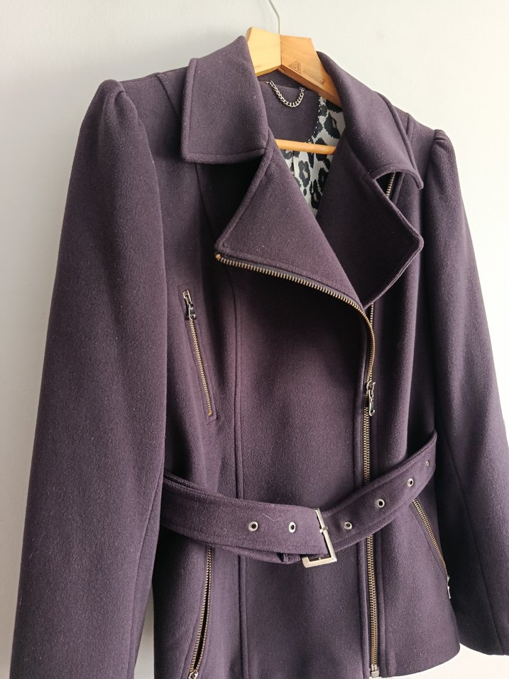 Kemerli Fermuarlı Mor Kaban - Görsel 3