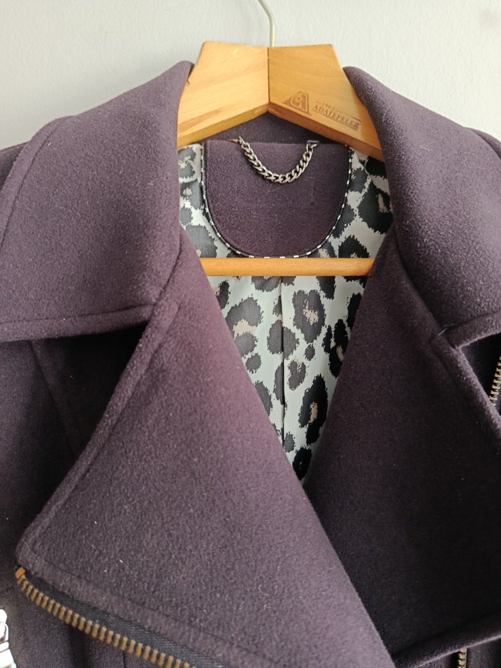 Kemerli Fermuarlı Mor Kaban - Görsel 2