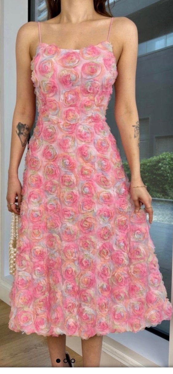 Pembe Straplez Çiçekli Uzun Elbise - Görsel 2