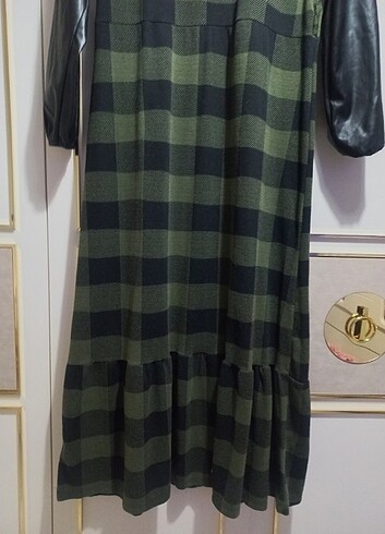 Zara Yeşil kareli tesettur uzun elbise