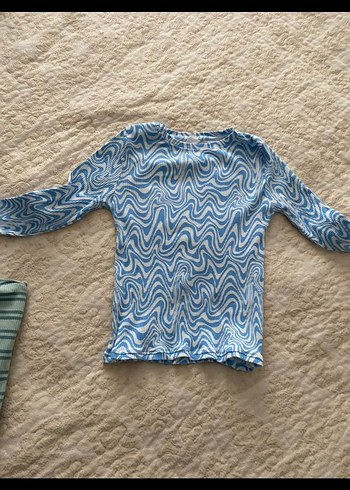 Mavi Bağlama Desenli Uzun Kollu Bluz - Görsel 2