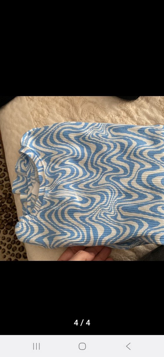 Mavi Bağlama Desenli Uzun Kollu Bluz - Görsel 4