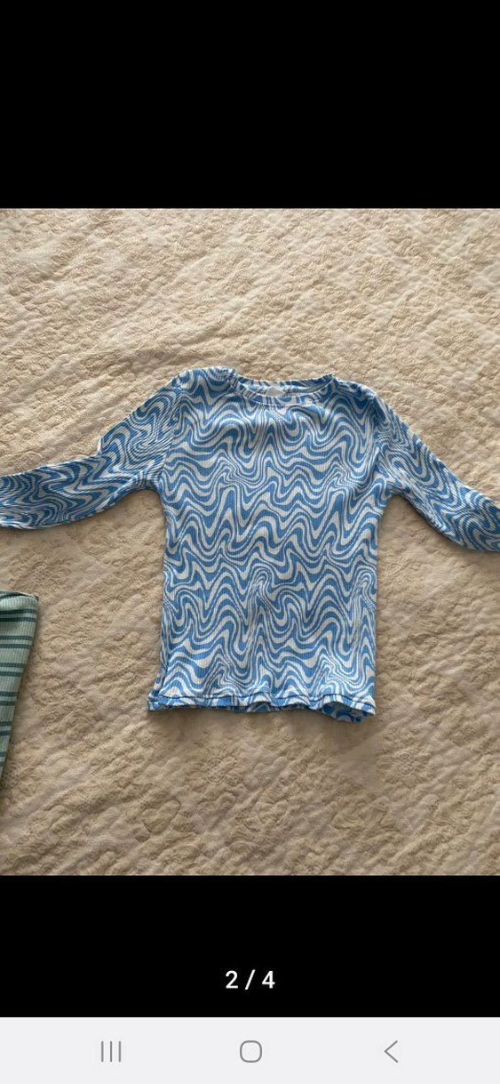 Mavi Bağlama Desenli Uzun Kollu Bluz - Görsel 2