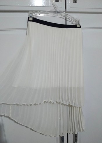 Beyaz Piliseli Kadın Mini Şifon Etek - Görsel 2