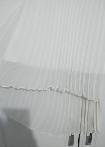 Beyaz Piliseli Kadın Mini Şifon Etek - Görsel 4