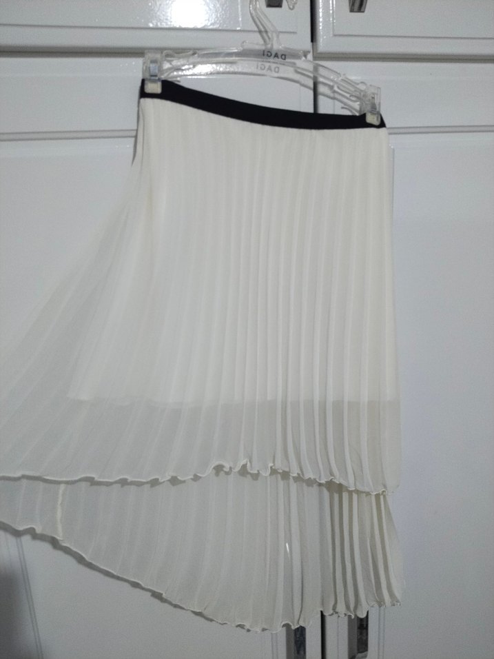 Beyaz Piliseli Kadın Mini Şifon Etek - Görsel 2