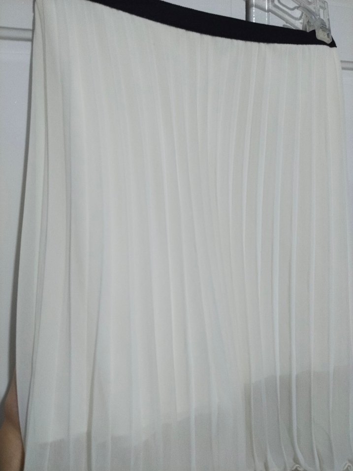 Beyaz Piliseli Kadın Mini Şifon Etek - Görsel 3