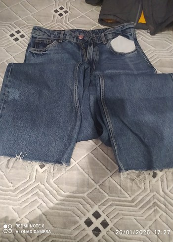 Kadın Mavi Denim Midi Bol Paça Pantolon - Görsel 2