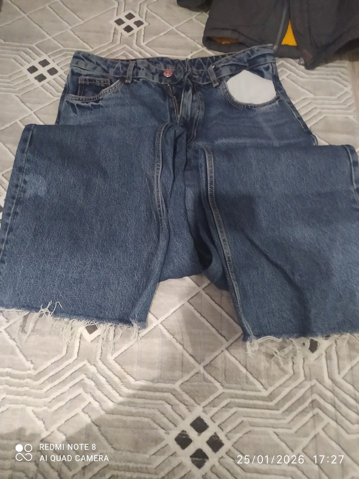 Kadın Mavi Denim Midi Bol Paça Pantolon - Görsel 2